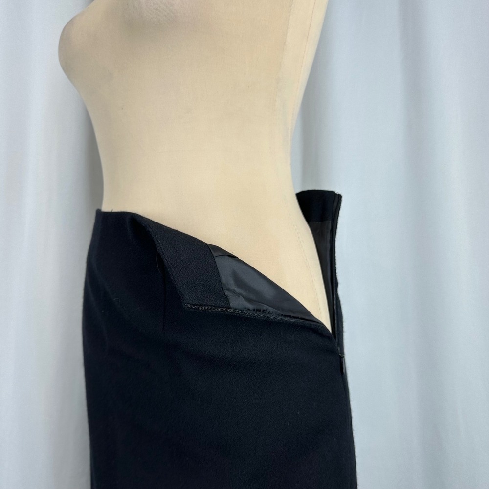 Vintage Harvé Benard Black Wool Maxi Skirt Women's Size 8 Asymmetrical Vent - Picture 5 of 10